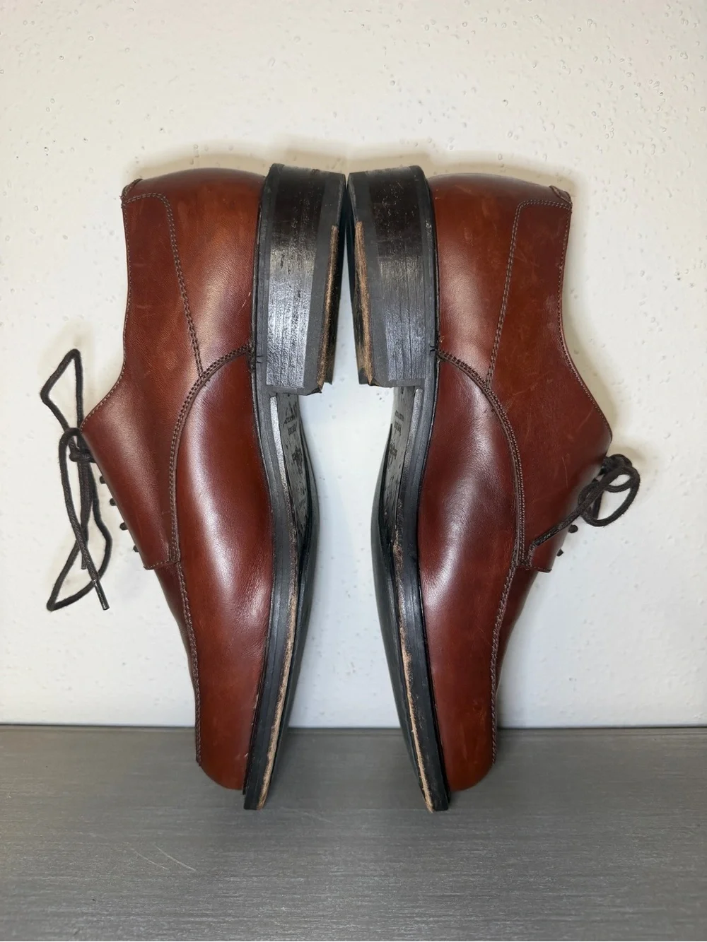 Bacco Bucci Italy Men's 8.5 D Brown Leather Square Moc Toe Oxford Dress Shoes
